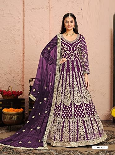 Anarkali Salwar Kameez Bollywood Kleid 1474, violett, X-Small