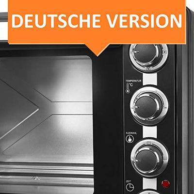 Stillstern Minibackofen mit Umluft (60L) Deutsche Version, 2x Backblech, Ofenhandschuhe, Rezeptheft, Drehspieß, Timer, Innenbeleuchtung, 2200W, Toaster Grill Pizzaofen Mini Backofen ideal für Camping