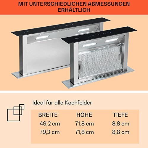 Klarstein Downdraft-Dunstabzugshaube, Versenkbare Abzugshaube, Leise Dunstabzugshauben mit Filter, Dunstabzugshaube 60cm, Umluft/Abluft Dunsthaube mit 4 Stufen, Dunstabzug 430 m³/h Luftstrom