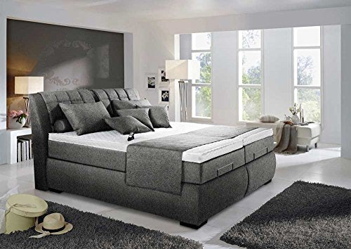 lifestyle4living Boxspringbett in grau-schwarz, elektrisch, 2 Tonnentaschenfederkernmatratzen auf Taschenfederkern, 2 Gelschaumtopper Maße: 180 x 200 cm