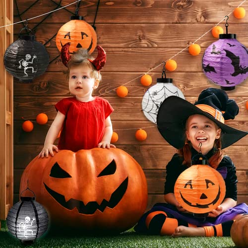 Chimoo Halloween Laterne,4 Stück Led Papierlaterne Batterie Halloween Papier Lampion für Kinder Rund 3D Faltbar Lampenschirm Papier Lampions Ideal für Outdoor/Junge Mädchen Kinder/Partydekorationen