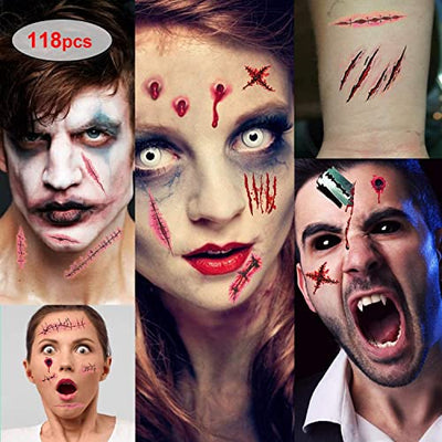 Halloween Tattoos Narben, 30 Blatt Halloween Schminke Wunden Tattoos Zombie Make Up Gesicht Aufkleber Halloween Kostüm Vampir Cosplay Accessoires Dekorationen