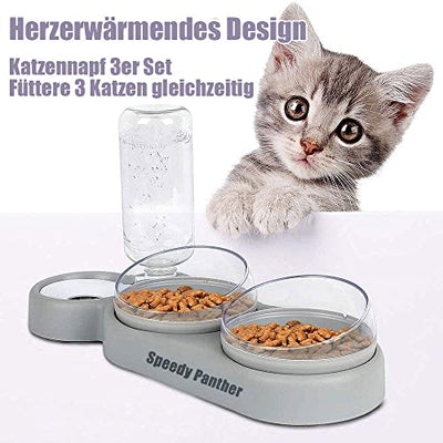 Katzennapf-Set 15° Neigbar Doppelter Futternapf für Nass- Trockenfutter, mit Automatischer Wasserflasche, für Kleine und Mittelgroße Hunde und Katzen