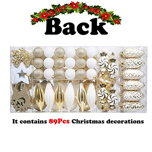 88PCS Weihnachtskugeln Ornamente für Weihnachtsbaum, zarte Weihnachtsdekoration Kugeln Bastelset Bruchsichere Kunststoff weihnachtsbaumschmuck Kugeln Kit für Neujahrsfeier Hochzeitsfeier (Gold+Weißen)