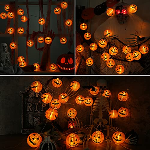 Qedertek Halloween Deko Garten, 4M 20 LED Orange Kürbis Lampion Lichterkette mit Batteriebetrieben, 2 Modi Wasserdicht Halloween Lichterkette für Außen Innen, Allerheiligen, Halloween Dekorations