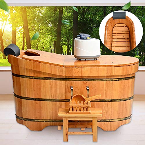 LOHOX Begasung Holzfass, Badewanne Sauna Fass Holz Fass mit Deckel Bad Single Mit Begasungsmaschine Barrel Eimer Dicke Kante Blechdicke 2,5 cm Qualitätszubehör 1M-1.6M