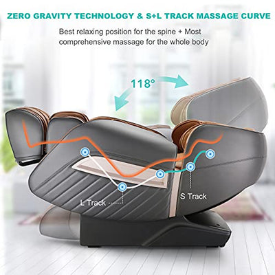 Massagesessel Zero-Gravity Liegesessel für Ganzkörpermassage, elektrischer Massagestuhl mit Wärmefunktion, bionischen Massagetechniken, USB, Bluetooth, Relaxsessel Für Zuhause und Büro