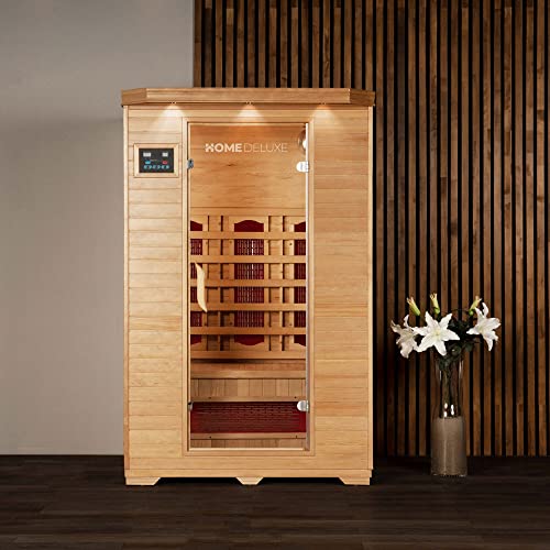 Home Deluxe – Infrarotkabine – REDSUN M – Vollspektrumstrahler – Holz: Hemlocktanne - Maße: 120 x 105 x 190 cm I Infrarotsauna für 2 Personen, Infrarot