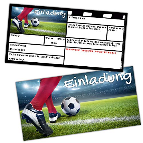 12 Fussball Einladungskarten im Set zum Kinder-Geburtstag oder Fußball-Party - Einladungen für Jungen Mädchen Teenager & Erwachsene von BREITENWERK