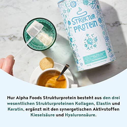 Strukturprotein - Collagen mit Marine Elastin, Hyaluronsäure, Keratin und Silicea - Kollagen Hydrolysat Peptide Type I, II, III & IV - Geschmacksneutral - 450g Collagen Pulver