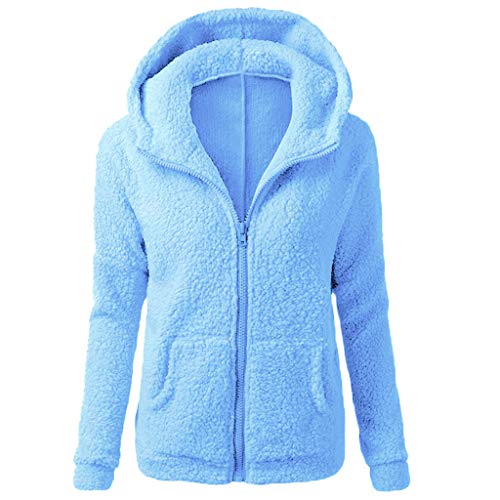 Deloito Plüsch Hoodie Jacken Damen Kapuzenjacke WarmerKawaii Fleecejacke Mit Kapuze Langarm Sweatshirt Mantel Mit Reißverschluss LässigWintermantel Warmer Fleecemantel Einfarbig Sweatjacke, Blau, M