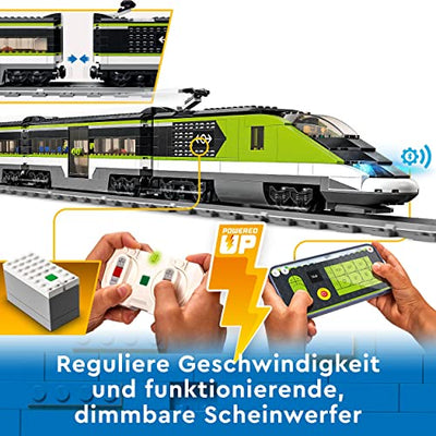 LEGO 60337 City Personen-Schnellzug, Set mit ferngesteuertem Zug mit Scheinwerfern, 2 Wagen und 24 Schienen-Elementen, Eisenbahn-Spielzeug, Geschenk zu Weihnachten für Mädchen und Jungen