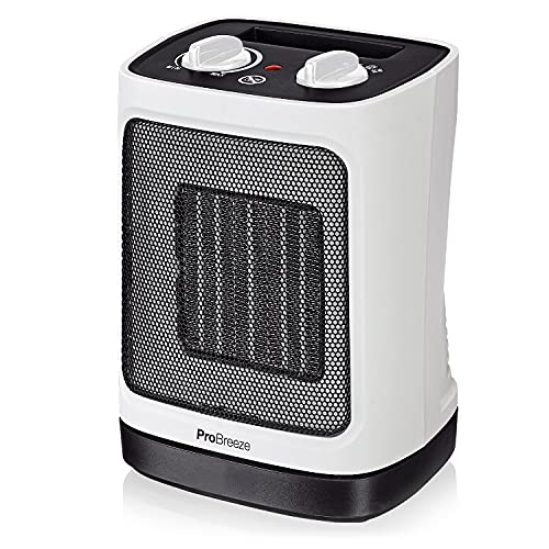 Pro Breeze 2000W Mini Keramik Heizlüfter mit automatischer Oszillation, zwei Leistungsstufen, energiesparender Betrieb für Wohnzimmer, Büro, Terasse - Weiß