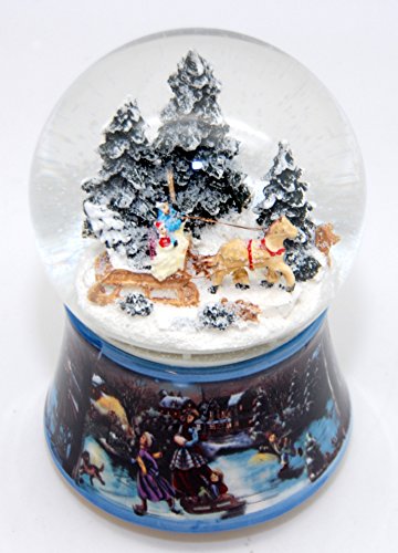 20091 Nostalgie-Schneekugel Romantische Kutschfahrt Schlittenfahrt mit Weihnachtsbaum Spieluhr 10cm