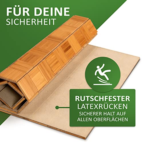 DE-COmmerce rutschfeste Badematte aus Bambus I Fussmatte Badteppich Bambusmatte Duschmatte Badezimmermatte Bamboo Badematte mit Anti-rutsch Rückseite I Badvorleger KARO Nature 50 x 50 cm