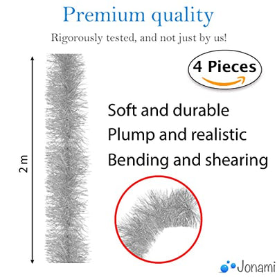 4X Weihnachten Lametta Girlande Weihnachtsbaum Ornamente Metallisch Glänzend Hängende Dekoration, Tannengirlande für Weihnachtsdekoration Weihnachtsdeko für Christbaum - 200 cm (Silber)