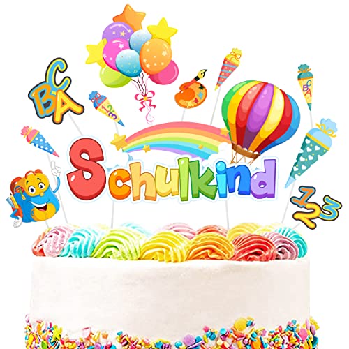 Schulanfang Tortendeko, Tortendeko Einschulung - Cupcake Topper Dekorationen Kuchendeko Schulanfang, für Schulkind Junge Mädchen Geschenk und Tortendeko Schulanfang Party Deko