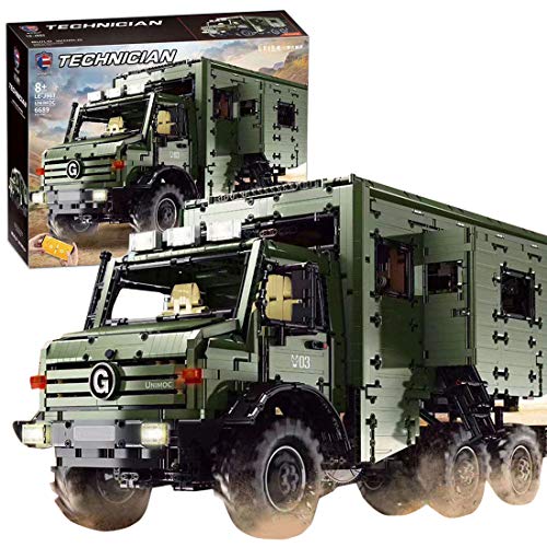 HZYM Technik Wohnwagen Modell Bausteine, 6689 Teile Doppelte Ferngesteuert LKW Modellauto mit 9 Motoren Modellbausatz Konstruktionsspielzeug, Kompatibel mit Lego Technic