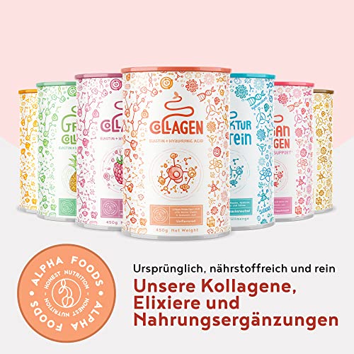 Collagen mit Marine Elastin und Hyaluronsäure - Kollagen Hydrolysat Peptide Type I, II und III - Optimale Löslichkeit und Bioverfügbarkeit - Geschmacksneutral - 450g Collagen Pulver