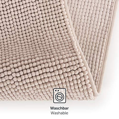 Blumtal Chenille Badezimmerteppich, Badematte rutschfest – Weicher Badvorleger, Badteppich, Oekotex Zertifiziert, 50x80 cm, Beige