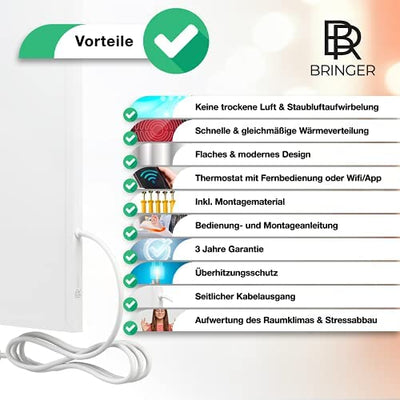 Bringer Infrarotheizung - Infrarot Elektroheizung mit Überhitzungsschutz - CarbonCrystal Heizelement - neuste Technologie (300 Watt, Heizplatte und Thermostat mit Fernbedienung (BRTF))