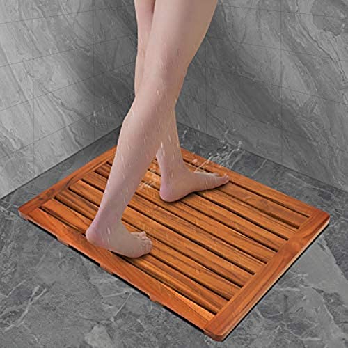 Utoplike Teakholz Badematte, Duschmatte rutschfest für Badezimmer, 61x45cm, Holzbodenmatte Quadrat groß für Spa Home oder Outdoor