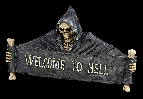 Figuren-Shop.de Türschild Tod Reaper Skelett - Welcome to Hell