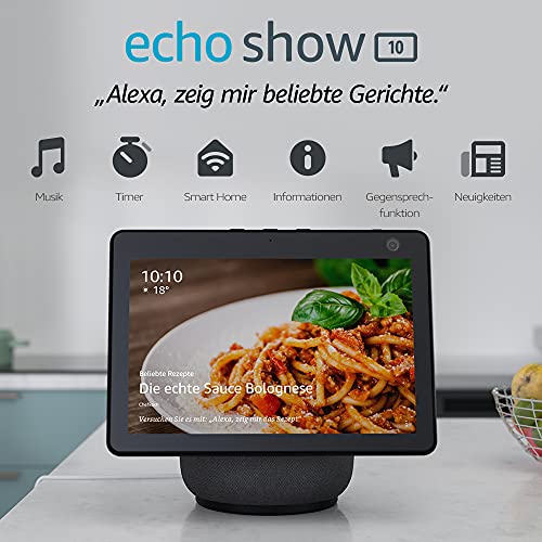 Echo Show 10 (3. Generation) | Hochauflösendes Smart Display mit Bewegungsfunktion und Alexa, Anthrazit