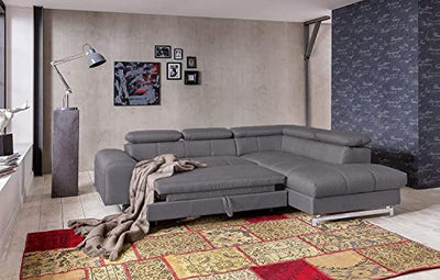 Mivano Ecksofa Chef / L-Sofa mit Schlaffunktion, Bettkasten und verstellbaren Kopfstützen / 262 x 72 x 206 / Strukturstoff Grau