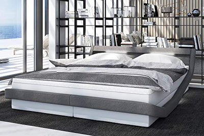 SalesFever Boxspringbett mit LED-Beleuchtung weiß grau inkl. Topper Arjona 180x200 cm