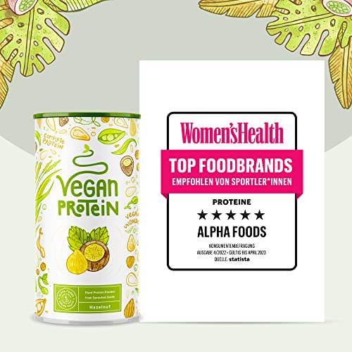 Vegan Protein - HASELNUSS - Pflanzliches Proteinpulver aus gesprossten Reis, Erbsen, Sojabohnen, Leinsamen, Amaranth, Sonnenblumen- und Kürbiskernen - 600g Pulver