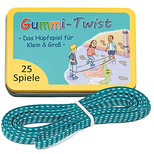 GLÜCKSWOLKE Gummitwist + Anleitung (Buch) mit 25 Spiele I Hüpfgummi für Kinder Sport I Hüpfspiele - Gummi Twist I Outdoor Gartenspiele I Spielzeug für draußen I Geschenke für Junge & Mädchen – NEU