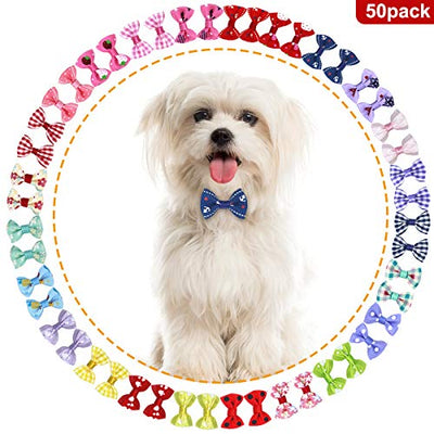 Netspower Hunde Haarschmuck Schleife Kopfschmuck, 50Pcs Haarnadel Haustiere Hundehaare Bögen Zubehör Pet Schmetterling Haarspange mit Gummibändern