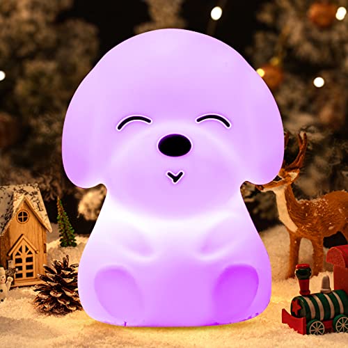 Hund Nachtlicht Kinder, Kawaii Welpe Nachttischlampe Kinder,Silikon Touch Nachtlicht Baby,USB LED Lampe Batteriebetrieben Kinderzimmer Deko,Stilllicht nachtlicht Akku Lampe Dimmbar,Weihnachtsgeschenke