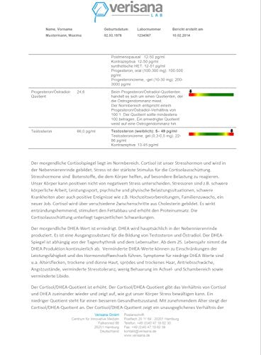 Hormontest für Frauen | Hormonprofil Frau mit Cortisol, DHEA, Östradiol, Testosteron und Progesteron Test | Laborchemische Untersuchung | Geeignet bei PMS und Menopause | Verisana