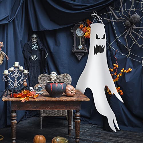 Mokot Halloween Deko Outdoor, 120CM Halloween Geist Dekoration Garten mit Led Lichterkette, Halloween Windsäcke Flagge hängen Ghost für Party Horror - 2 Stück