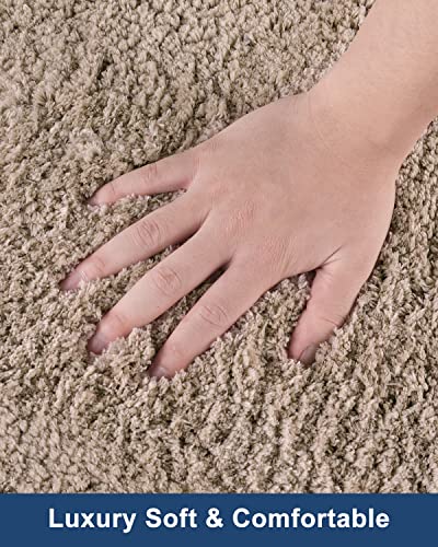 Seavish Shaggy Badteppich L-Form Beige Badematte Rutschfeste Ecke Duschmatte Wasserabsorbierend Weich Badteppich Flauschig Waschbar Teppich für quadratische Dusche Badewanne Badezimmer