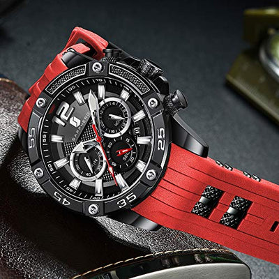 Uhr Herren SAPPHERO Herren Armbanduhr Chronograph Analogue Quartz Männer Uhren 3ATM Wasserdicht Großes Zifferblatt Silikon Bänder Business Military Sport Style Elegant Geschenk für männer