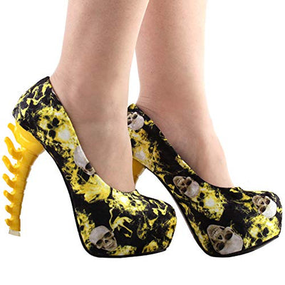 SHOW STORY Cute Sexy romantische Mode Geschenk für ihre Pumps, LF80610LH40, 40EU, gelben Schädel