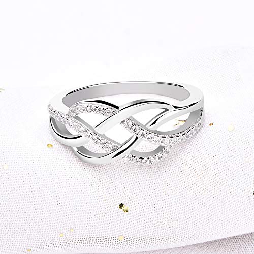 YL Keltischer Ring 925 Sterling Silber April Geburtsstein weißen Zirkonia Jubiläum Ewigkeit Unendlichkeit Keltischer Knotenring für Damen(Größe 52）