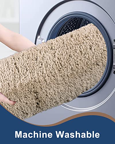 Seavish Shaggy Badteppich L-Form Beige Badematte Rutschfeste Ecke Duschmatte Wasserabsorbierend Weich Badteppich Flauschig Waschbar Teppich für quadratische Dusche Badewanne Badezimmer