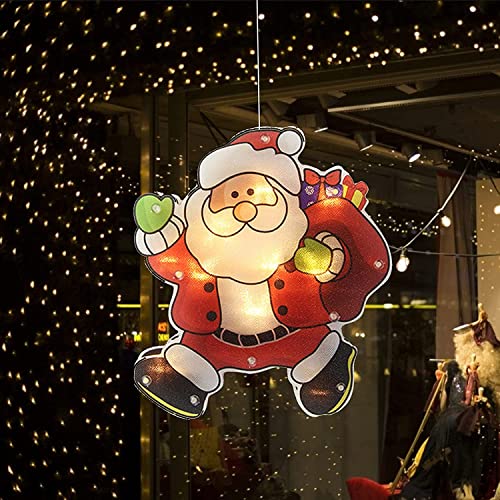 Weihnachtsbeleuchtung,Vorhang Licht, Lichterketten Batteriebetriebene mit Saugnäpfe für Fensterdeko Weihnachtsdeko,Innen- und Außenweihnachtsdekoration (Alter Mann mit Rucksack )