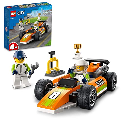 LEGO 60322 City Rennauto, Formel 1 Auto für Kinder ab 4 Jahren, Rennwagen-Spielzeug mit Mechaniker- und Rennfahrer-Minifiguren, Rennauto