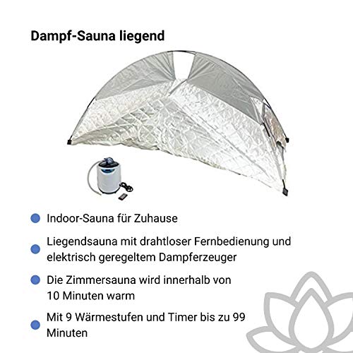 chi-enterprise Dampf-Sauna - liegende Ausführung I Liegendsauna mit drahtloser Fernbedienung und elektr. geregeltem Dampferzeuger 1000 Watt 2 Liter I Maße: 180 x 73 x 50 cm I Stecksauna