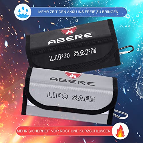 ABERE 2 Stück Lipo Bag, Lipo Akku Tasche Feuerfest Explosionsgeschützte Lipo Safe Bag Für Ladung und Transport, Akku sicherheitsbox 18.5 x 8.5 x 7.5 cm, Klettverschluss Feuerbeständige Batterie Tasche