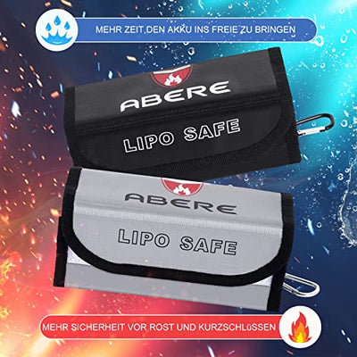 ABERE 2 Stück Lipo Bag, Lipo Akku Tasche Feuerfest Explosionsgeschützte Lipo Safe Bag Für Ladung und Transport, Akku sicherheitsbox 18.5 x 8.5 x 7.5 cm, Klettverschluss Feuerbeständige Batterie Tasche