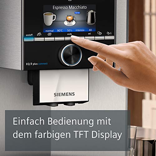 Siemens Kaffeevollautomat EQ.9 plus connect s700 TI9578X1DE, App-Steuerung, Barista-Modus, 6 Temperatureinstellungen, Premiummahlwerk, aromaIntense, automatische Dampfreinigung, 1500 W, edelstahl