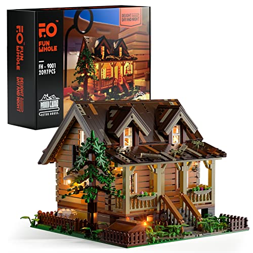 FunWhole Architektur Bausteine Haus Bausatz: mit LED Set Baumhaus Holzhütte Modulares Haus, Modellbausatz für Kinder und Erwachsene, kompatibel mit Lego Modell Geschenk für 16+ 18+(2097 Teile)