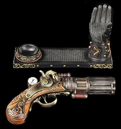 Figuren Shop GmbH Steampunk Deko Pistole mit Hand-Halterung | Fantasy Waffe Veronese