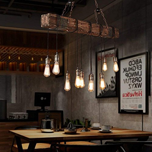 Retro Vintage Pendelleuchte,COCOL Industrielle Loft Hängeleuchte Holz Dekorativer Hängelampe Metall Höhenverstellbar E27 Retro Holz Pendellampe für Küche Esszimmer Bar Restaurant Wohnzimmer Café